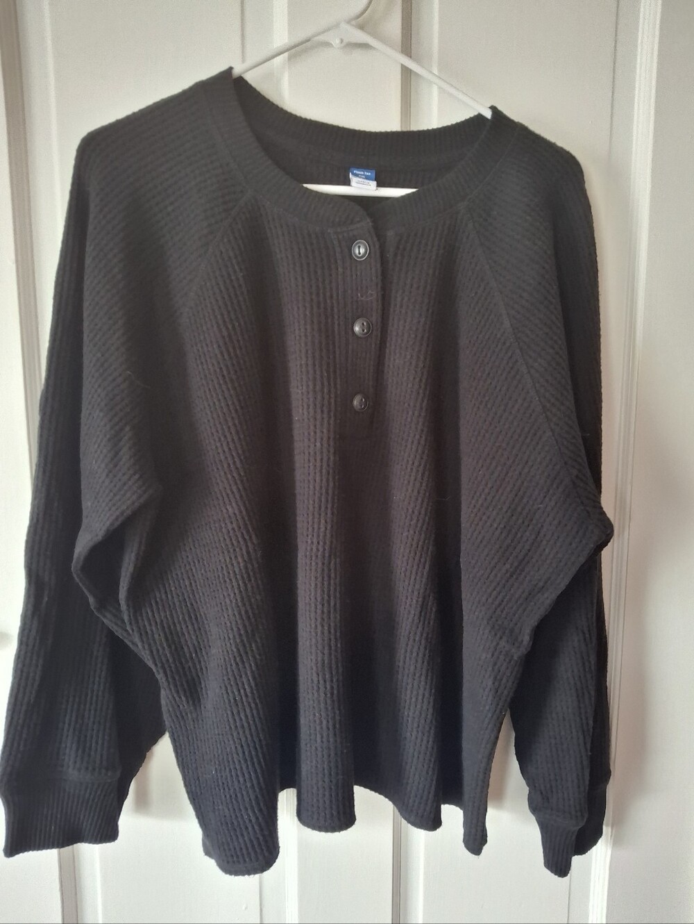 Old Navy Black Waffle-Knit Henley Sweater XXL